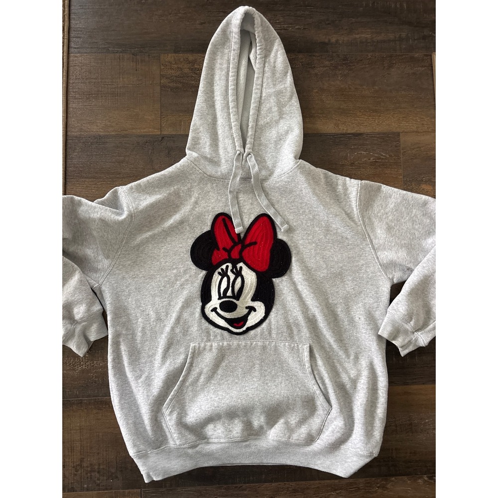 Disney Minnie Mouse Chenille Patch Hoodie Heather Grey XL IESJCP5-3L52
